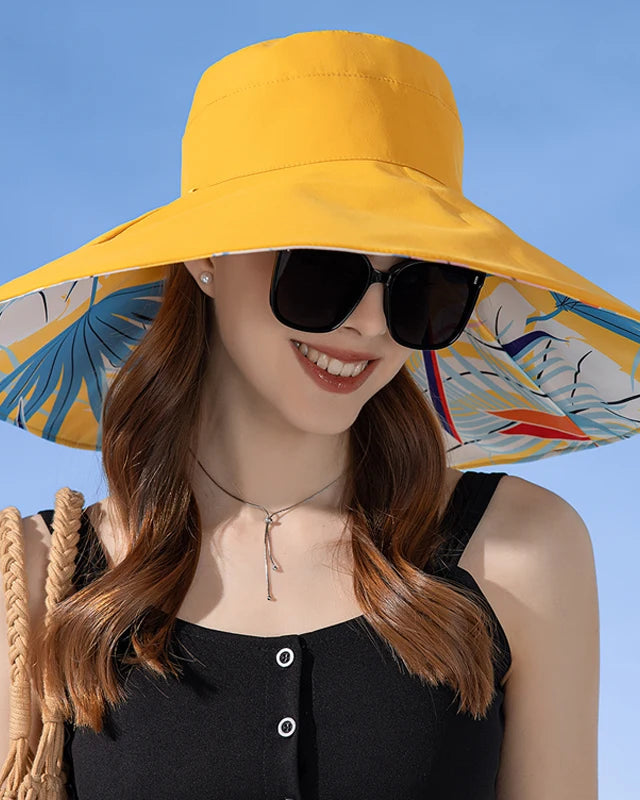 100% Cotton Floral Double-Sided Wide-Brim Bucket Hat