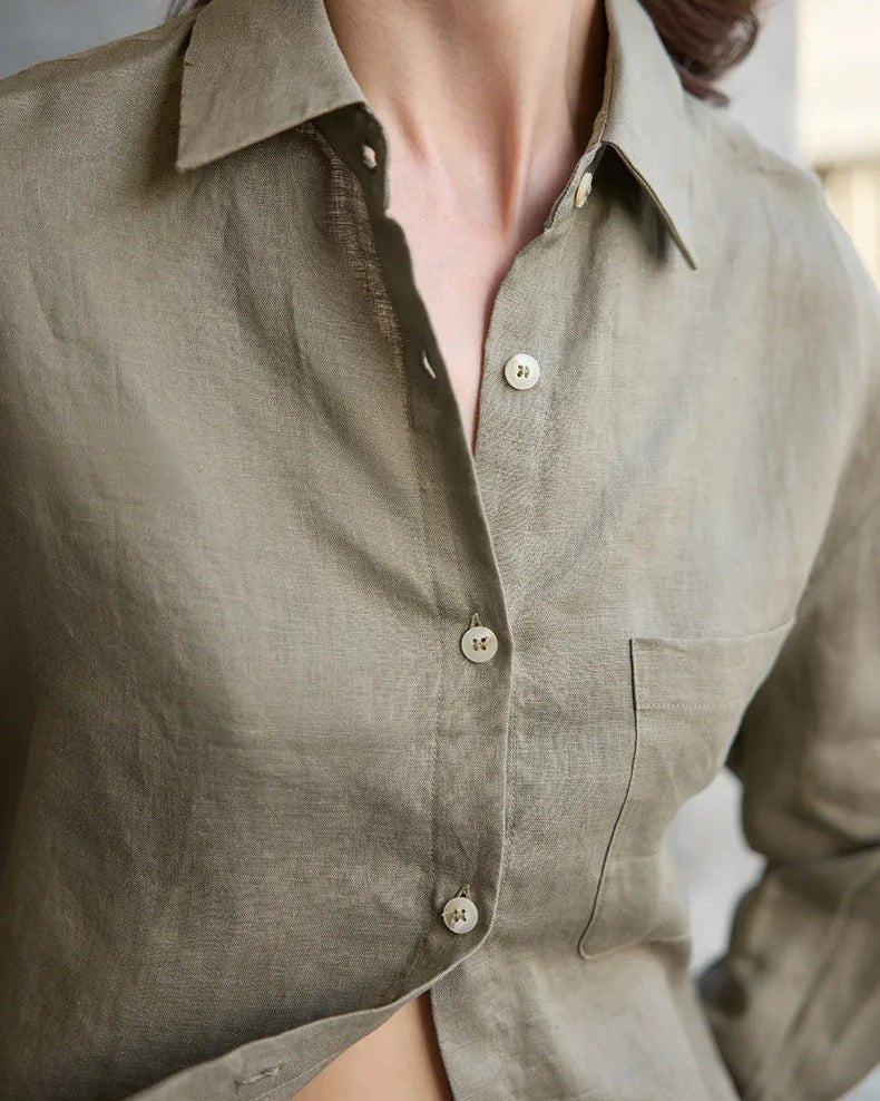 Linen Long-Sleeved Short Loose-Fitting Shirt