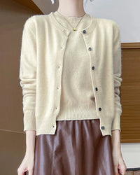 Wool Cardigan Crew Neck T-Shirt Two-Piece Sweater Set