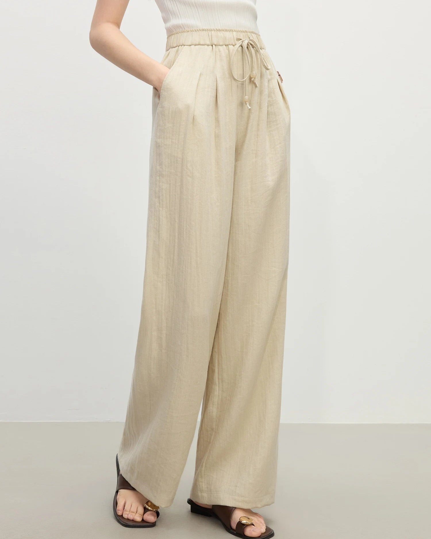 Linen Straight Elastic High Waist Pants