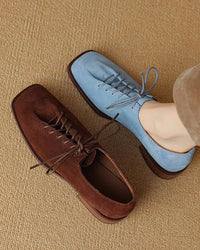 Genuine Leather Lace-Up Block Heels