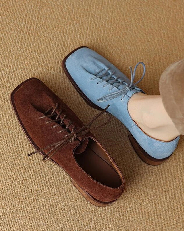 Genuine Leather Lace-Up Block Heels