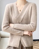 Wool V-Neck Crossover Pullover Sweater