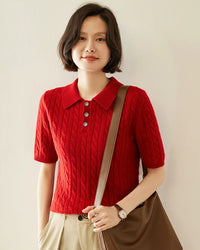 Cashmere Cable Knit Short Sleeve Top