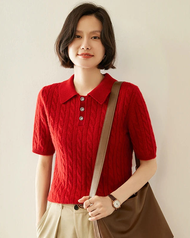 Cashmere Cable Knit Short Sleeve Top