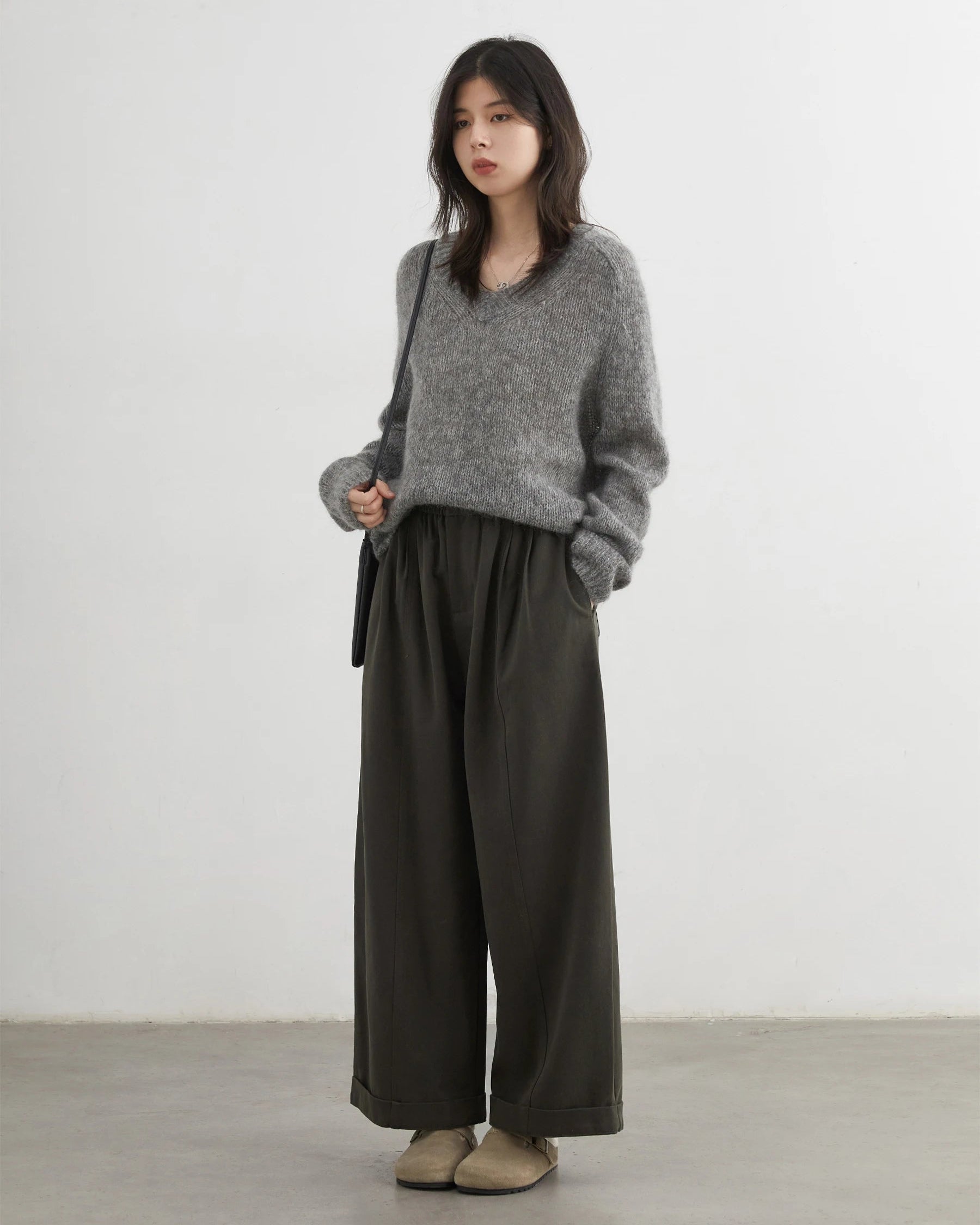 High-Waist Pleated Wide-Leg Casual Trousers