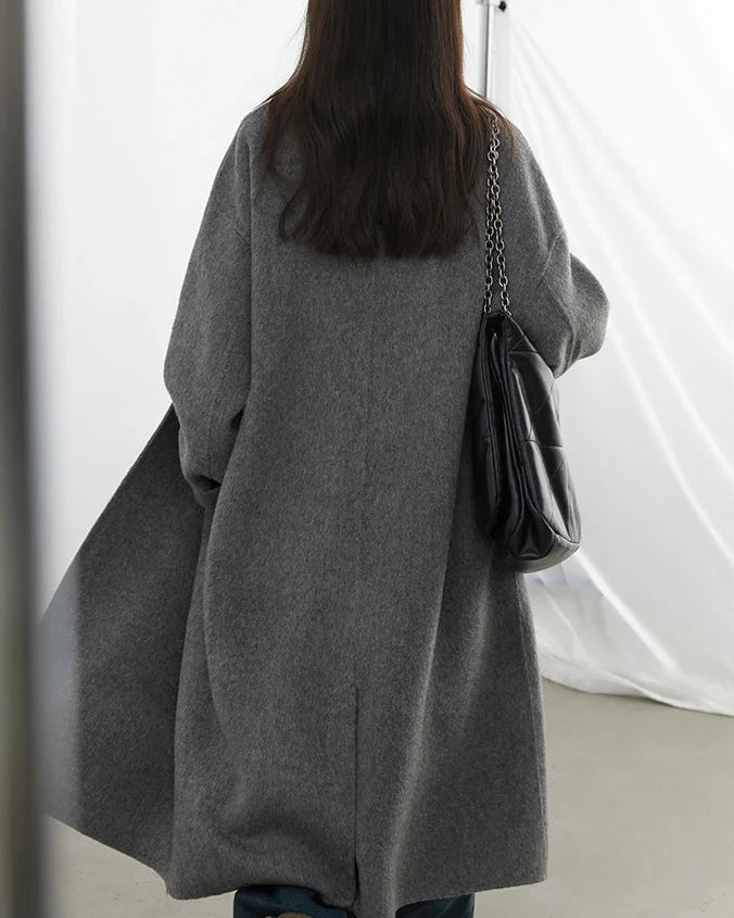 Double-Breasted Wool Blend Long Coat