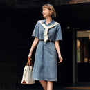 Waist-tightening High-end Long Denim Dress