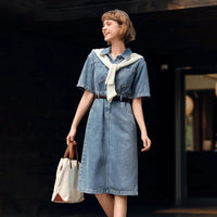 Waist-tightening High-end Long Denim Dress