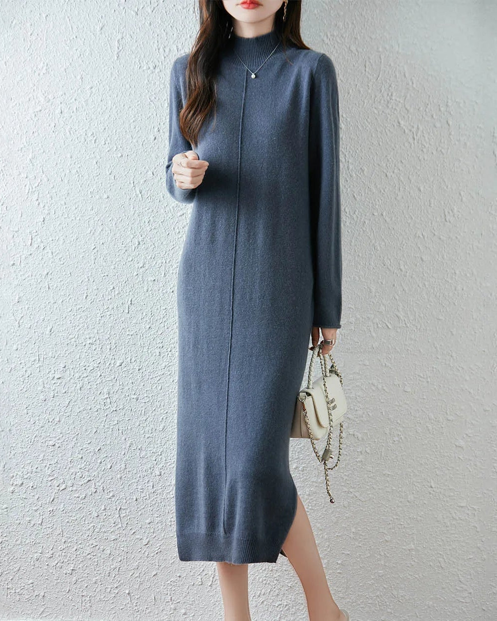 Merino Wool Turtleneck Midi Dress
