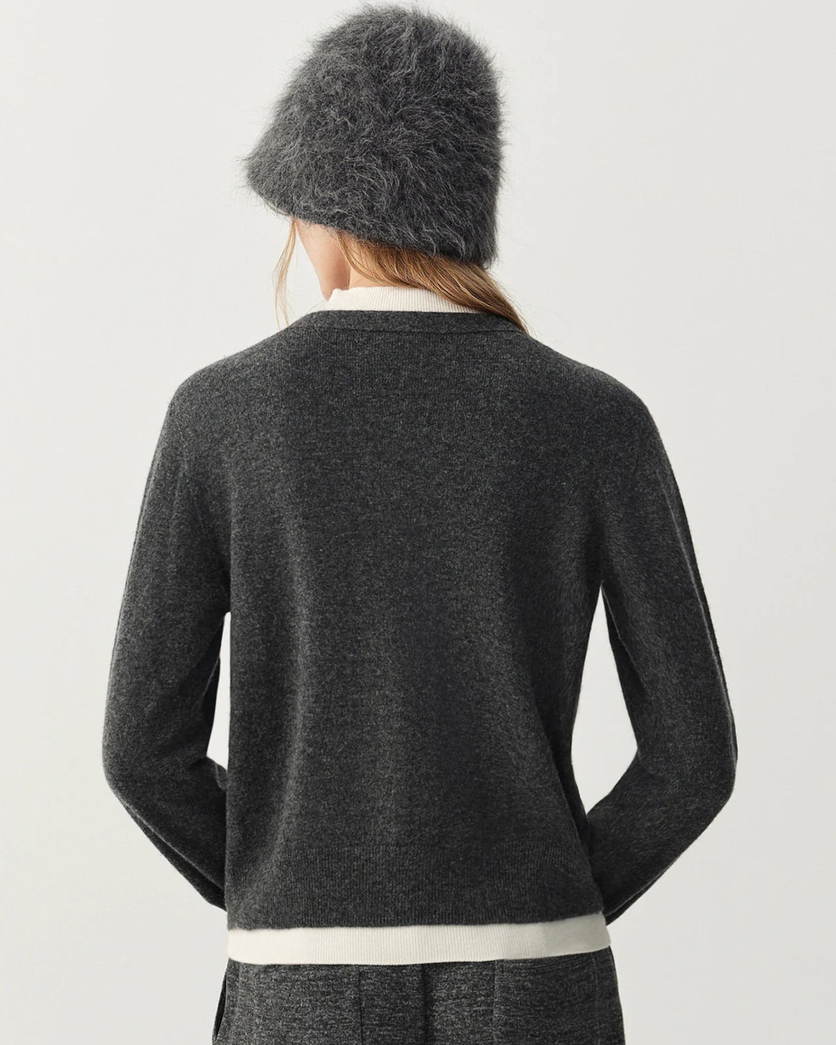Rib-Trim Wool V-Neck Cardigan