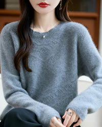 Pointelle Merino Wool Crewneck Sweater