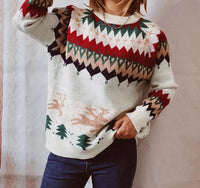 Loose Geometric Elk Jacquard Sweater