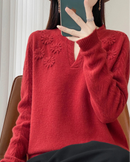 Floral-Embroidered Wool Sweater
