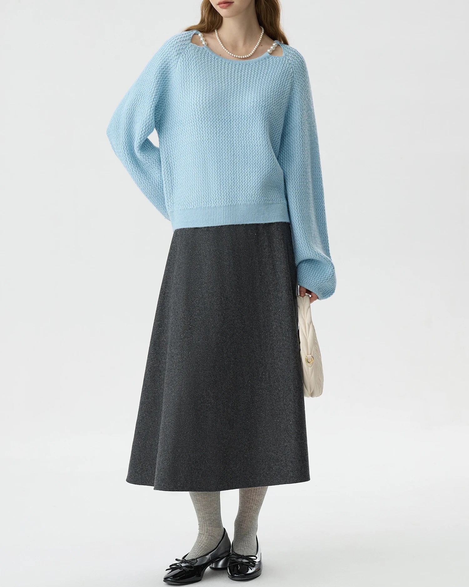 Casual High-Waisted Thick Wool A-Line Skirt