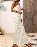 Striped Knit Spaghetti Strap Mermaid Dress