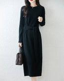 Merino Wool Belted Knit Dress