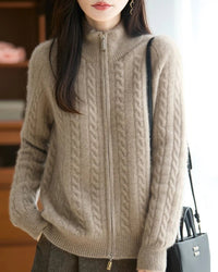Wool & Cashmere Cable Knit Zipper Sweater