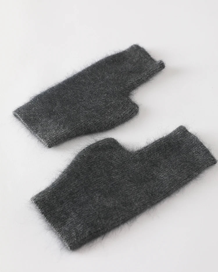 Raccoon Wool Fingerless Thumb Hole Gloves