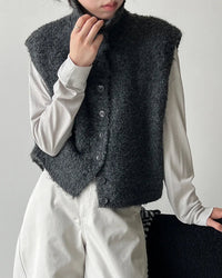 Turn Down Collar Knit Sleeveless Vest