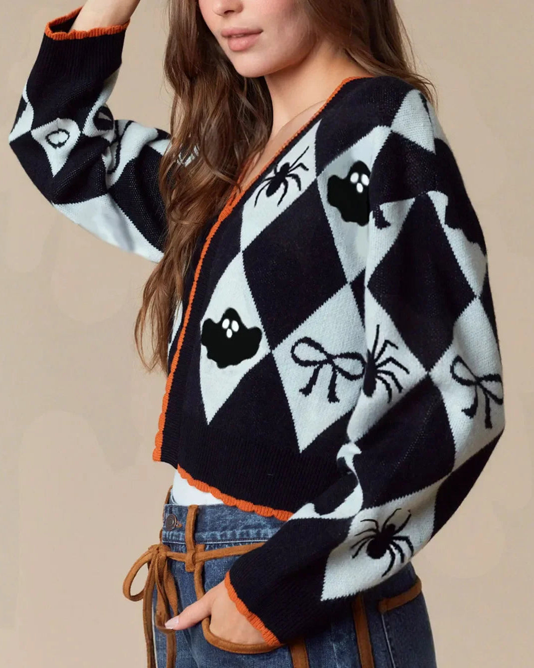 Pumpkin Ghost V-Neck Cardigan
