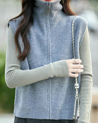 High-Neck Merino Wool Zip Vest