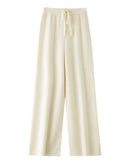 Wool Casual Drawstring Stretch Wide-Leg Pants