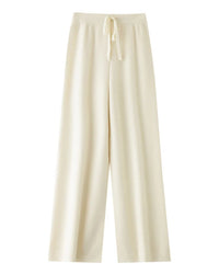 Wool Casual Drawstring Stretch Wide-Leg Pants