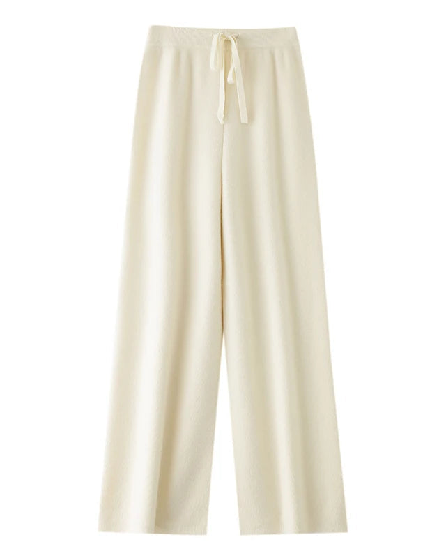Wool Casual Drawstring Stretch Wide-Leg Pants