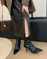 Simple Pointed-Toe Ankle Boots With High Heels