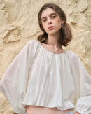 Simple Round-Neck Blouse With Puff Sleeves