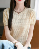 Cotton Jacquard Colorblock Knit Tee