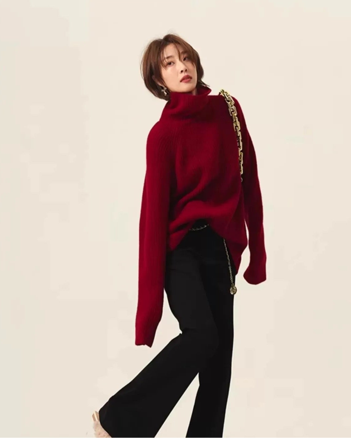 High-Neck Cashmere Loose Retro Sweater