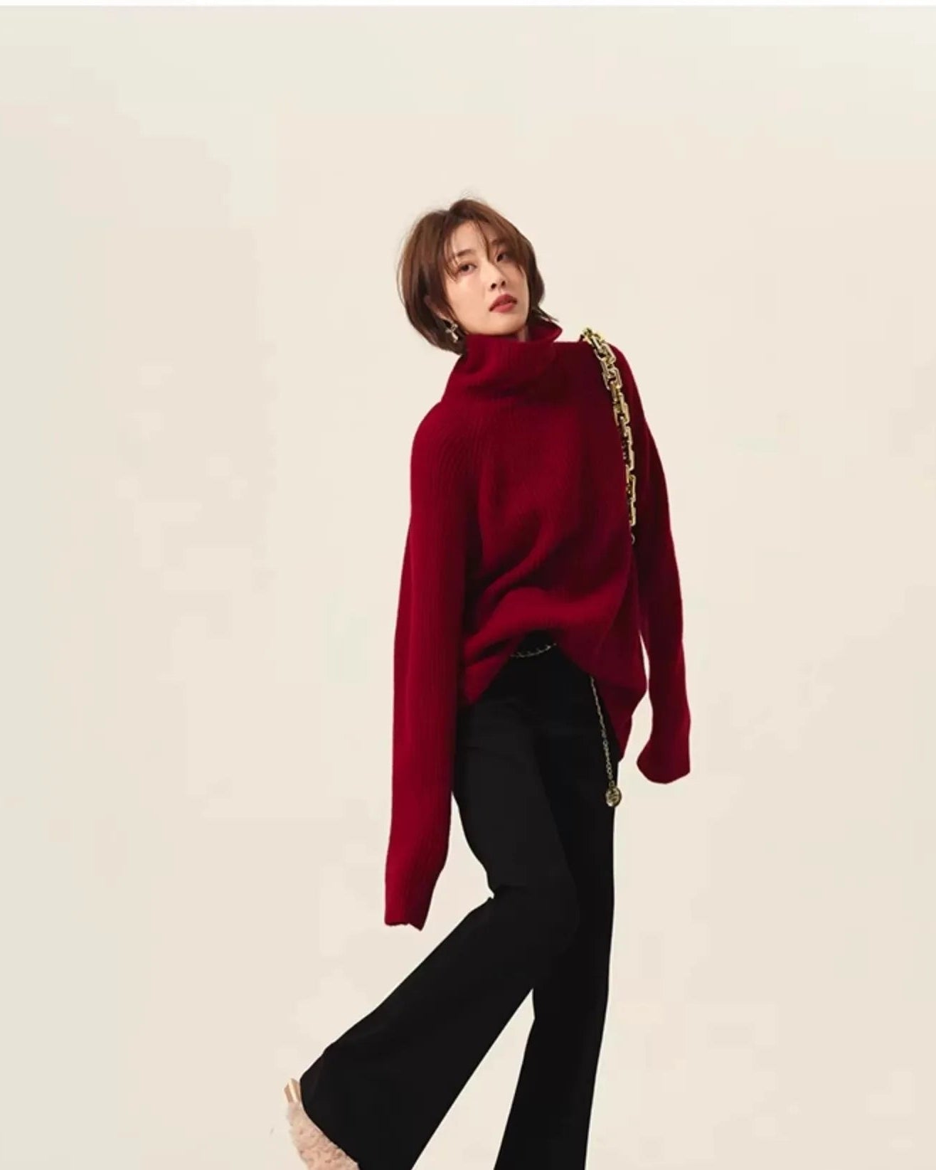 High-Neck Cashmere Loose Retro Sweater
