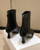 Stylish Pointed-Toe Zipper Chunky Heel Ankle Boots