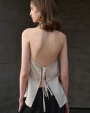 Elegant Linen V-Neck Backless Sleeveless Vest