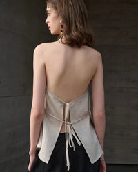 Elegant Linen V-Neck Backless Sleeveless Vest