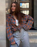 Vintage Plaid Oversized Long-Sleeve Shirt
