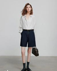 Wide-Leg Denim Shorts