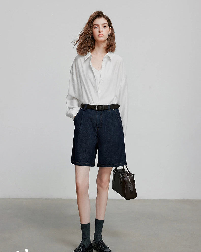Wide-Leg Denim Shorts