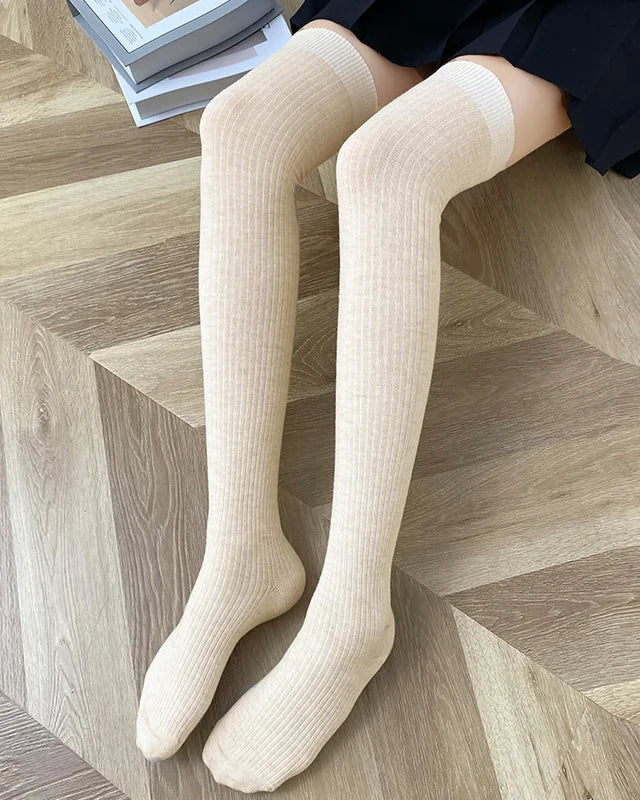 Ribbed Knit Wool Over-Knee Stockings