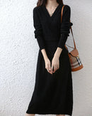 Cable-Knit Merino Wool Wrap-Look Dress