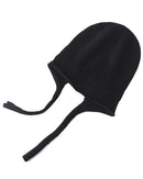 Merino Wool Striped Drawstring Pullover Ski Ear-Flap Hat