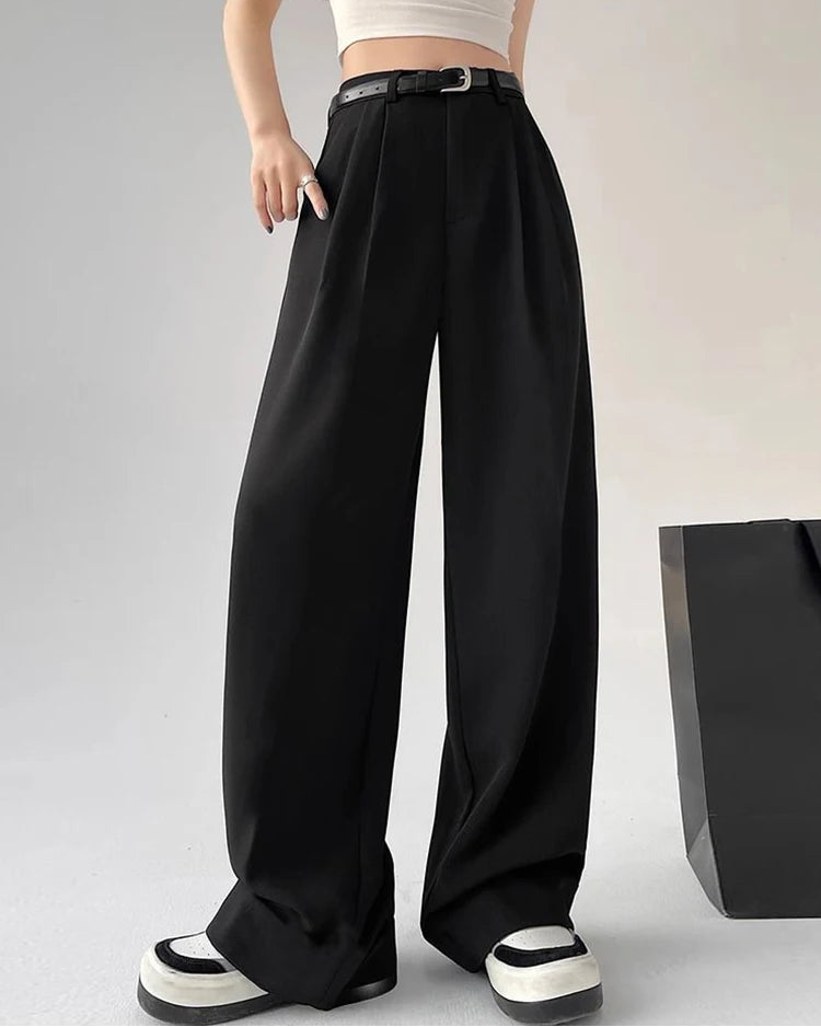 High Waist Wide-Leg Trousers with Belt