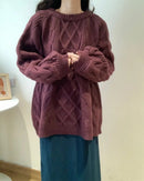 Diamond-Patterned Mid-Length Oversized Sweater