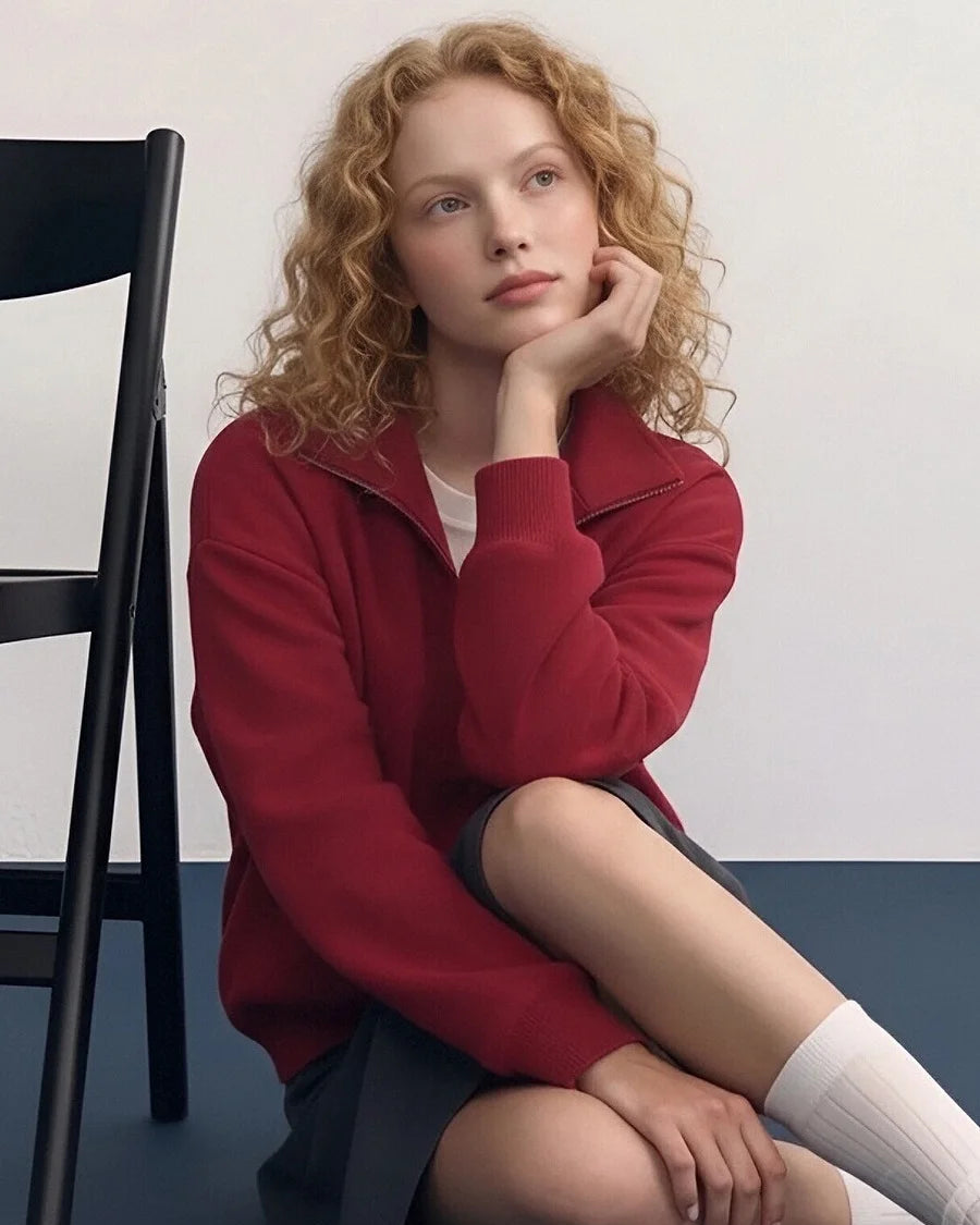 Relaxed-Fit Zip-Up Mock-Neck Sweater