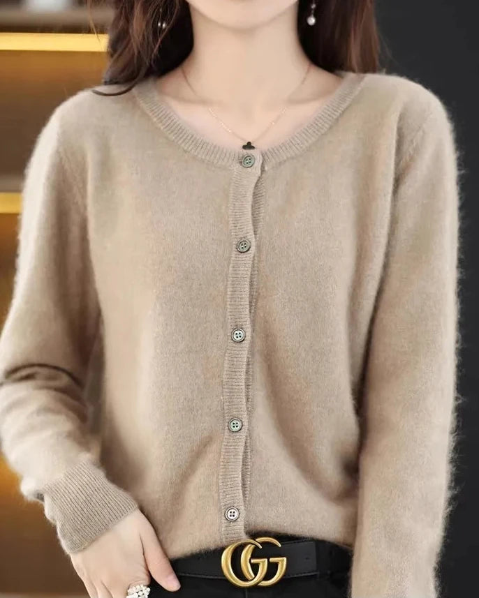 Mink Cashmere Round Neck Cardigan