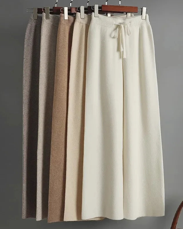 High Waist Wool Knit Wide-Leg Trousers