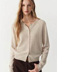 Rib-Trim Wool Crewneck Cardigan
