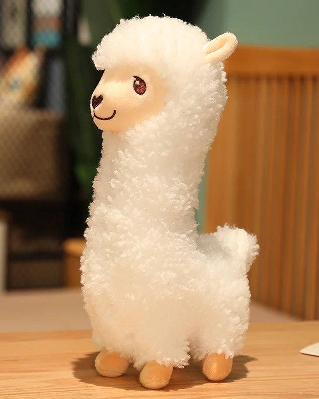 Soft long-fur plush llama alpaca stuffed toy with PP cotton filling. CE certified, in three sizes — a lifelike huggable pillow for napping, play, and gifting.